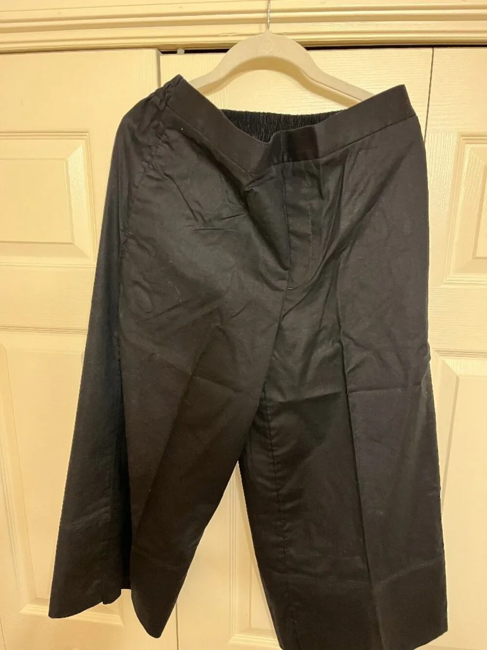Banana Republic Linen-Blend Elastic Waist Wide-Leg Cropped Pants - Black (Medium